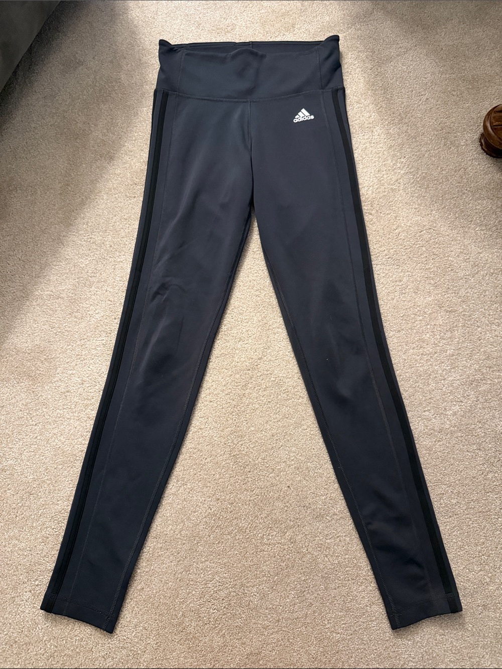 Womens Adidas Black High-Waist Leggings with Side Stripe